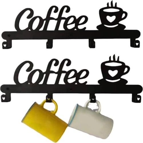 Coffee Mug Holder Wall Mounted Coffee Cup Rack Holds 4 Cups Hanging Rack for Home Kitchen Bar Display Organizer