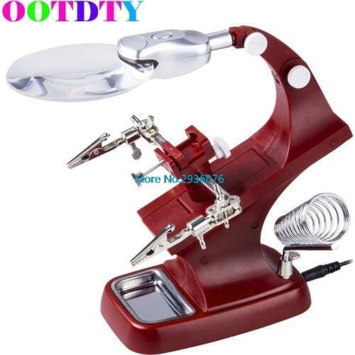 OOTDTY LED Clamp Magnifier Soldering Iron Stand Magnifying Glass Magnifier Crocodile Clip SMD Hands Soldering Iron Stand