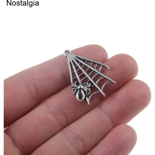 Nostalgia 10Pcs Spider Charm Insect Tibetan Silver Cobweb Pendants For Bracelet Making 28*20MM