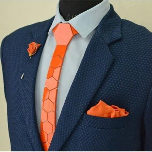 Handmade Orange Hexagonal Style Men Fashion Necktie for Halloween Party Costume Play Accessory Slim Necktie Pumpkin