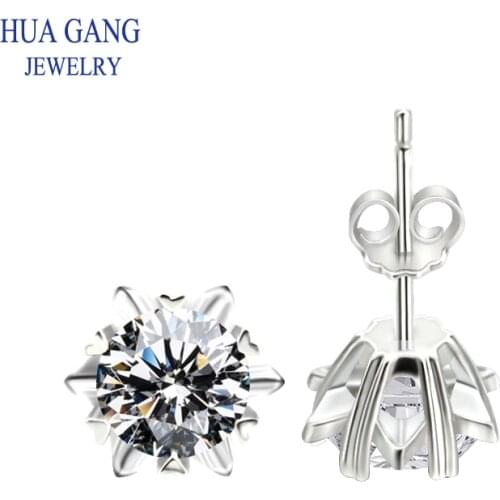D Color Moissanite Luxury Round Lab Diamond Earrings 100% Real 925 Sterling Silver Earrings For Women Small Screw Stud Earrings