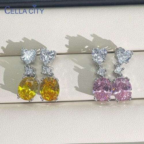 Cellacity 925 sterling silver earrings with Heart shaped zircon Gemstones Silver drop earring for female wedding party Jewelry