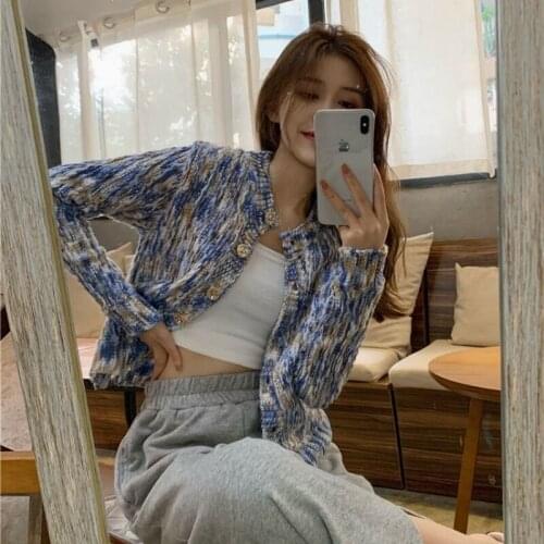 Spring Autumn Women Sweaters O-Neck Button Long Sleeve Fancy Red Cardigan Short Rainbow Sweater Slim Crop Top Knitted Korean