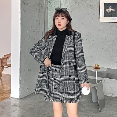 Spring Autumn Winter Office Lace Womens Blazers Long Sleeve Pockets Mid Length Blend Plaid Suit Jackets Woman Tops