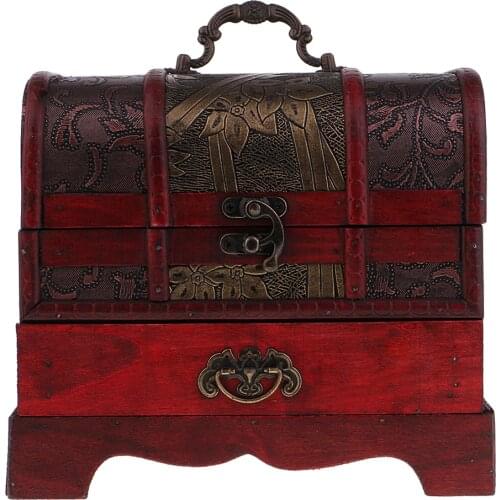 Vintage Wooden Jewelry Storage Box Treasure Chest Organizer Gifts Box 22x16cm
