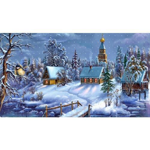 Christmas cottage pine tree snow Bridge background High quality Computer print party photo backdrop