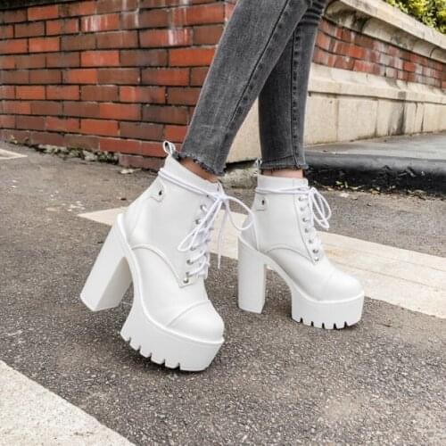 Womens Boots 2021 New Low Boots Round Toe Waterproof Platform Lace Thick Heel High Heel Martin Short Boots
