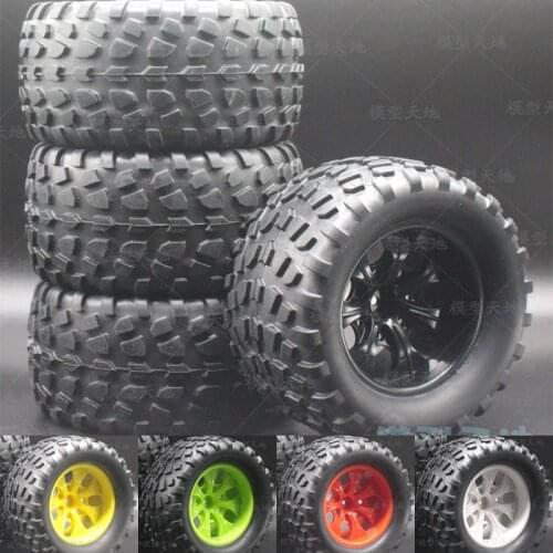 4pc 1/10 Off-Road Car Monster Bigfoot Truck Tires 70*125MM Plastic Wheel Rim Rubber Tyre for HSP HPI 94108 94111 94188 88035