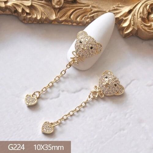 5pcs/lot Kawaii Chain Little Bear 3D Alloy Nail Art Zircon Crystal Metal Manicure Nails Accesorios Supplies Decorations Charms