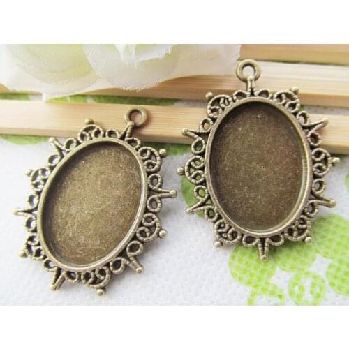 50pcs Antique bronze Heavy Oval Lace Border Base Setting Tray Bezel Pendant Charm,Fit 18mmx25mm Cameo