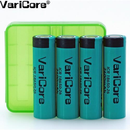 4PCS/lot VariCore 100% Original 18650 2600mAh Li-ion Rechargeable Battery 3.7V ICR18650-26 Flashlight batteries + Storage box