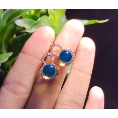Bijoux femme stud earrings Mexican gold blue amber gourd earrings Really natural s925 sterling silver jewelry fashion earrings