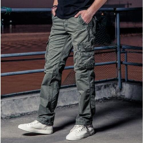 Mens Cargo Pants Casual Mens Straight-leg Pure Cotton Pants Pant Multi Pocket Overall Men Outdoors Trousers