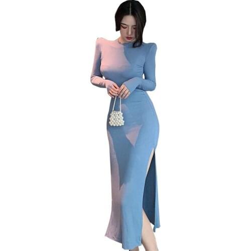 ZC3002 2021 Spring autumn new women fashion temperament sexy slim show thin split dress cheap wholesale