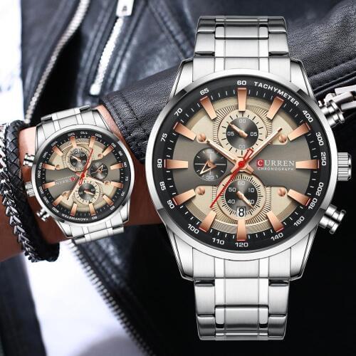 Curren Men Watches Top Brand Luxury Chronograph Man Waterproof Quartz Watch Stainless Steel Luminous Male Clock Wrist Watch 2019