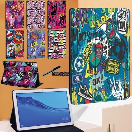 Graffiti Art Series Tablet Case for Huawei MediaPad T3 8.0/T3 10 9.6"/T5 10 10.1"/MediaPad M5 Lite 10.1"/M5 10.8" Stand Cover