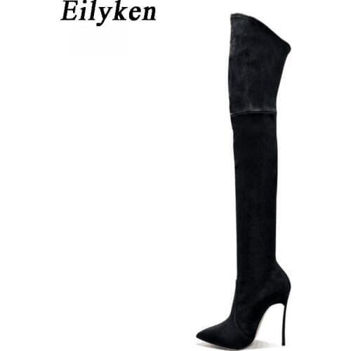Eilyken 2021 Winter Women Boots Stretch Fabric Thigh High Boots Fashion Over the Knee Boots High Heels Shoes Woman Sewing