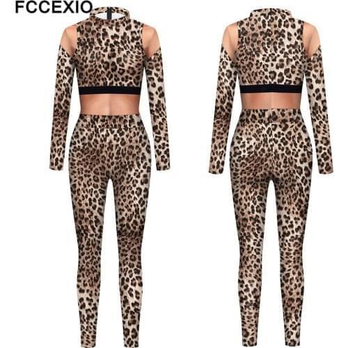FCCEXIO Purim Cosplay Leopard Suit Fashion 3D Animal Leopard Print Women Costume Jumpsuit Sexy Bodysuits For Female