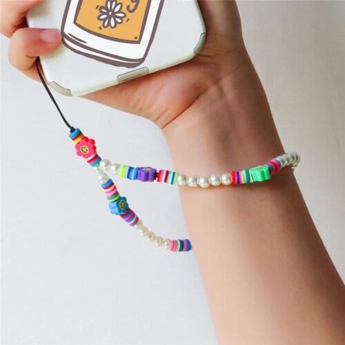 Boho Geometric Colorful Smile Beads Phone Wrist Chain For Women Girls Phone Strap Lanyard Strap Cord Bracelet Y2k Jewelry New