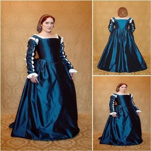 History!Customer-made Luxs BLue Vintage Costumes Renaissance Dresses Steampunk dress Gothic Cosplay Halloween Dresses C-1186