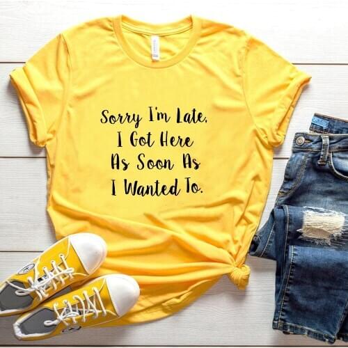 Sorry I'm Late I Got Here As Soon As I Wanted To T-Shirt I'm Late Casual Letter Funny Tee Tumblr Shirt Women Gift Outfits Tops