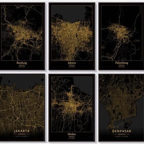Indonesia Jakarta City Map Diamond Embroidery DIY Full Square Drill Abstract Art Diamond Painting Living Room Handicraft Art