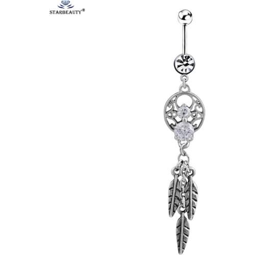 Three Bijoux Leaves Long Tassel Navel Piercing Ombligo AAA Zircon Belly Button Rings Piercing Nombril Navel Ring Pircing Earring