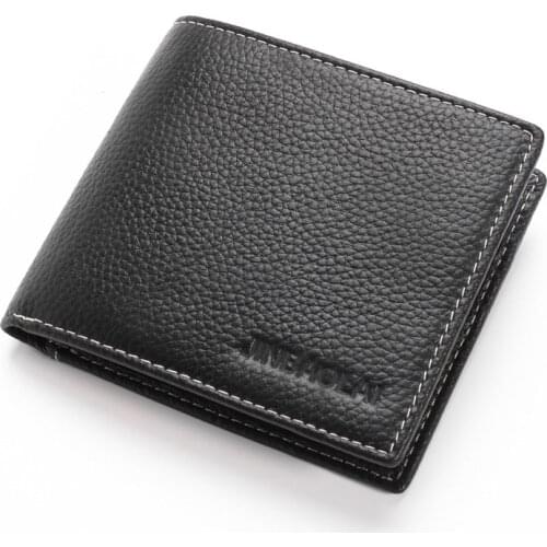 New Soft Genuine Leather Mens Wallets Classic Black Short Cow Leather Wallet Card Holder Purse for Men 2020