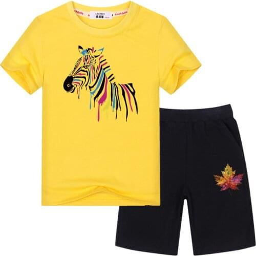 Girl Summer Clothing Sets Kids 100% Cotton Sets Creative Oil Zebra Tees + Shorts Kids Lovely Sets Baby Girl Casual Sets
