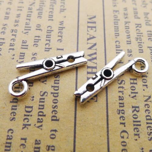 RAINXTAR Fashion Antique Silver Color Alloy Clothespin Charms Daily Use Clipper Charms 8*19mm 100pcs AAC980