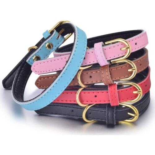 Solid Color Pitbull Products Leather Dog Collar Large French Bulldog Accessories Exquisite Cowhide Adjustable Puppy Neck Strap