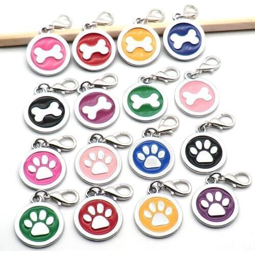 Wholesale 100 pcs Paw Shape Dog Collar Stainless Steel Dog Cat Tag Pet Dog Collar Accessories ID tag Name Telephone Personalized