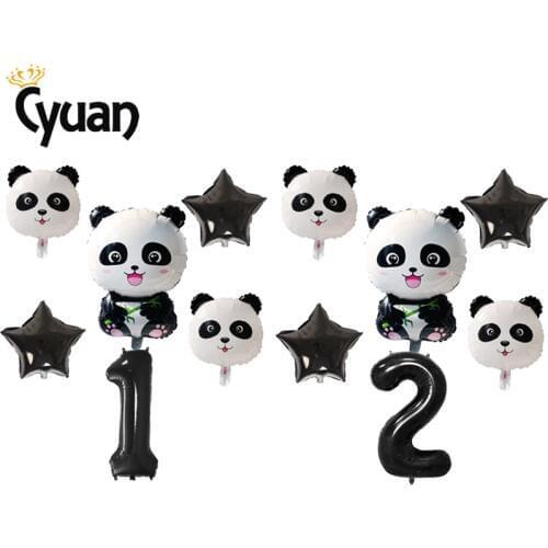 Panda Party Supplies 1 Year Birthday Decorations Boy Baby Show Party Black Foil Number Balloon Jungle Party Kids Toys