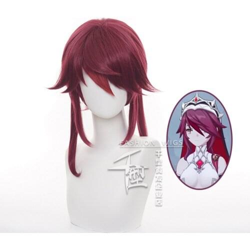 Genshin Impact Rosaria Cosplay Women 55cm Long Rose Red Wig Cosplay Anime Cosplay Wigs Heat Resistant Synthetic Wigs Halloween