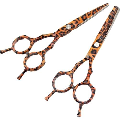 5.5inch Leopard Print Thinning Cutting Hair Shear Hairdressing Barber Scissors
