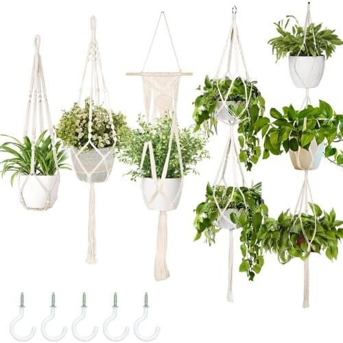 Hanging-Baskets Handmade Macrame Flowerpot Plant Hanger Wall Courtyard Garden Decor Hanging Planter Hanging Basket