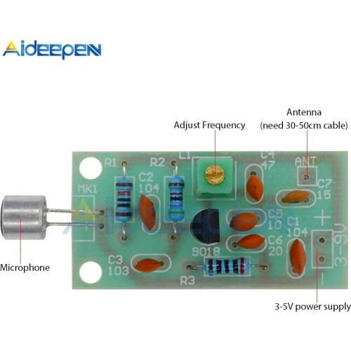 FM Receiver Transmitter Module Mini Wireless Microphone Radio Frequency Regulation Adjustable Sound Board DC 3V 5V