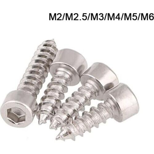 20/55pcs M2 M2.5 M3 M4 M5 M6 Hexagon Hex Socket Cap Head Self Tapping Screw Allen Head Screw for Speaker 304 Stainless Steel