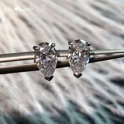 Shipei 100% 925 Sterling Silver Pear Cut Created Moissanite Gemstone Wedding Engagement Ear Stud Earrings Fine Jewelry Wholesale