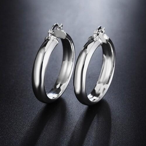 925 Sterling Silver 4CM Smooth Big Circle hoop Earrings for Elegant Women Christmas Gifts party wedding Jewelry