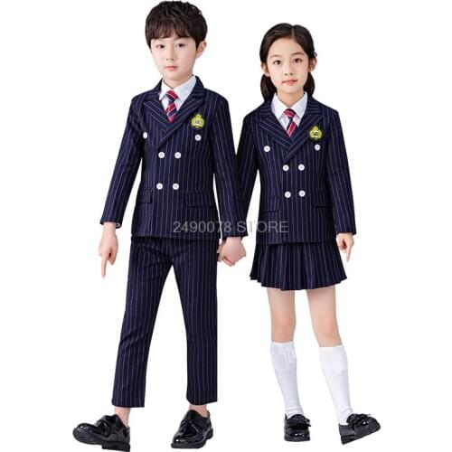 Boys Girls School Uniforms British Style Students Kindergarten Suit Kids Clothing Set Children Piano Performance Party Costume