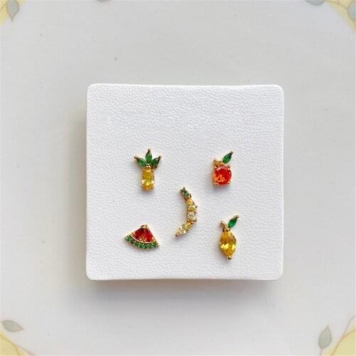 Cute Fruits Stud Earrings For Girls Birthday Gift Fashion Jewelry Women Strawberry Watermelon Pineapple Grape Crystal Earrings