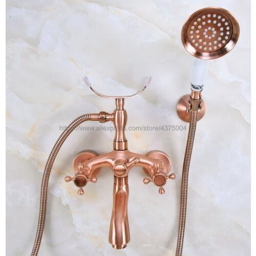 Bathtub Faucets Wall Mounted Antique Red Copper Bathtub Faucet With Hand Shower Bathroom Bath Shower Faucets Nna370