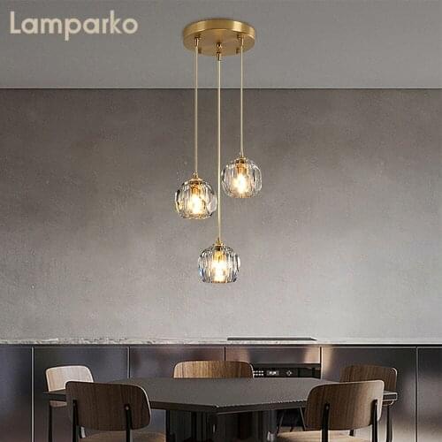 Modern Minimalist Clear Crystal Pendant Light LED G4 Nordic Brass Decorative Hanging Lamp Indoor Kitchen Island Dining Table Bar