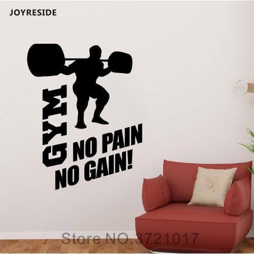 JOYRESIDE Gym Fitness Wall No Pain No Gain Decals Vinyl Sticker Sport Bedroom Living Room Home Interior Decoration Mural A1575
