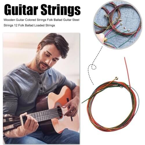 12pcs/Set Guitar Strings Colorful Metal String for Acoustic Folk Guitar Parts Guitar Accessories Kit Including Guitar Picks