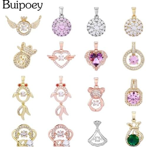 Buipoey High Quality Dangle Zircon Charm Heart Wing Goldfish Pendant Fit Original Fine Necklace Collar Charm Jewelry Accessories