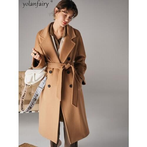 High Quality Wool Cashmere Coat Female Jacket Autumn Witner Long Slim Womens Coats Double-sided Elegant Sobretudo Feminino