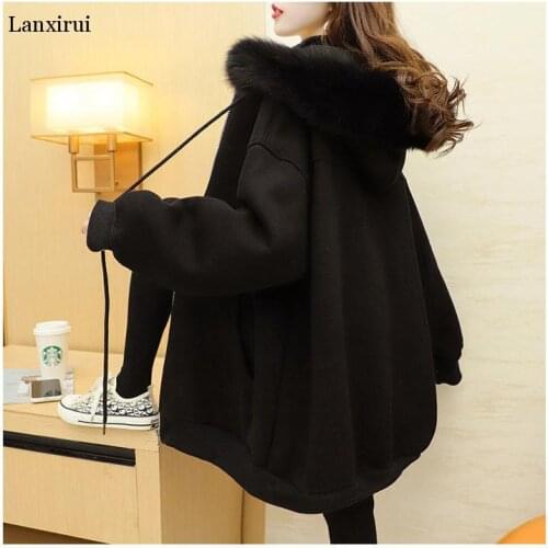 Women fur hooded long sleeve daily jacket coat velvet windbreak warm outerwear 2021 autumn winter crop top casual clothes