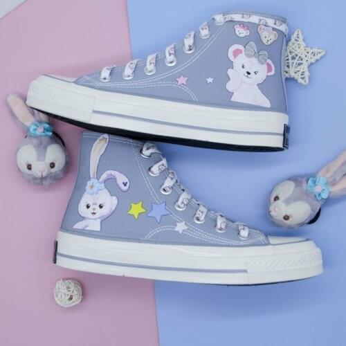 Autumn Sky Blue Girl Cartoon Cute Kawaii High Top Canvas Shoes Japanese Harajuku Student Casual Sneakers Womens Vulcanize Shoes